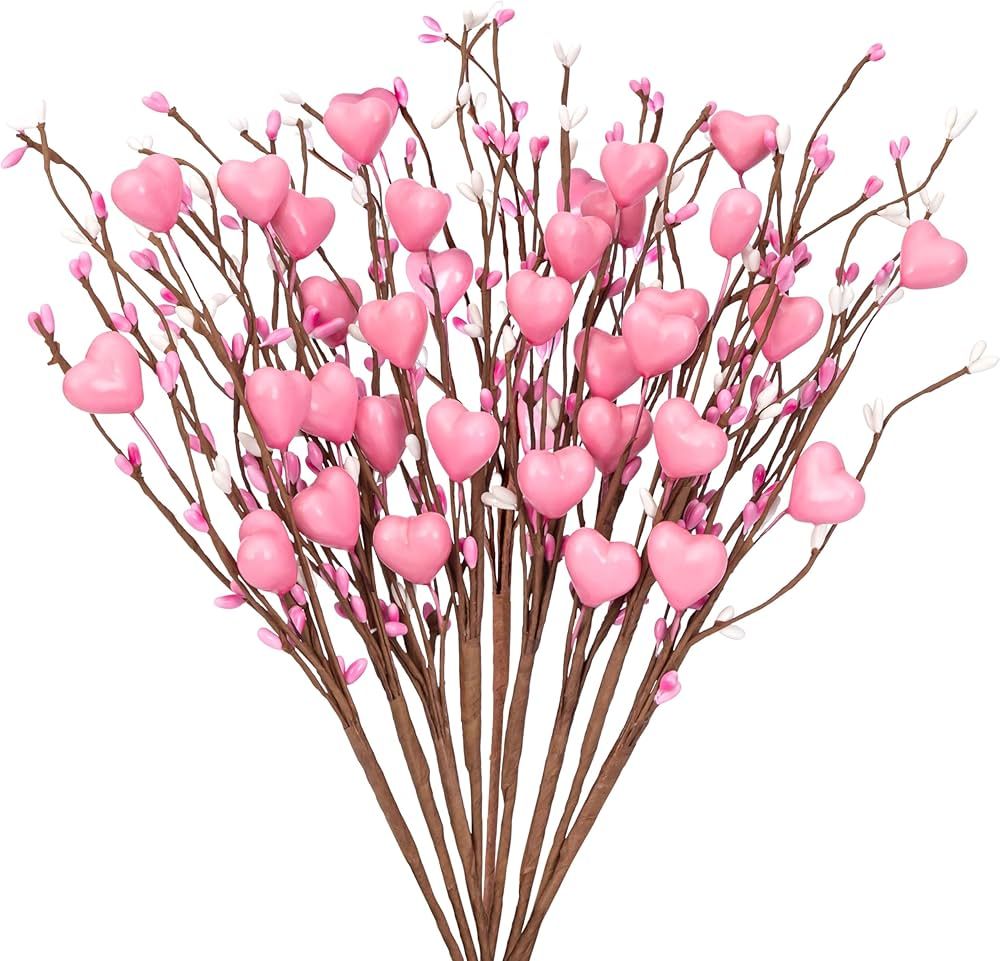 Eternity sky 12PCS Valentines Day Decor Pink Berry Stems: Artificial Heart Picks Valentine’s Da... | Amazon (US)