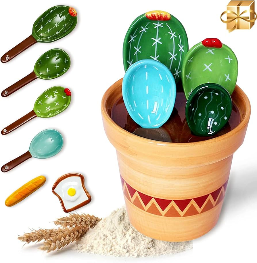 Cactus Measuring Spoons Set,Cacti Measuring Cup and Spoons with Holder and Spoon Rest,Cute Kitche... | Amazon (US)