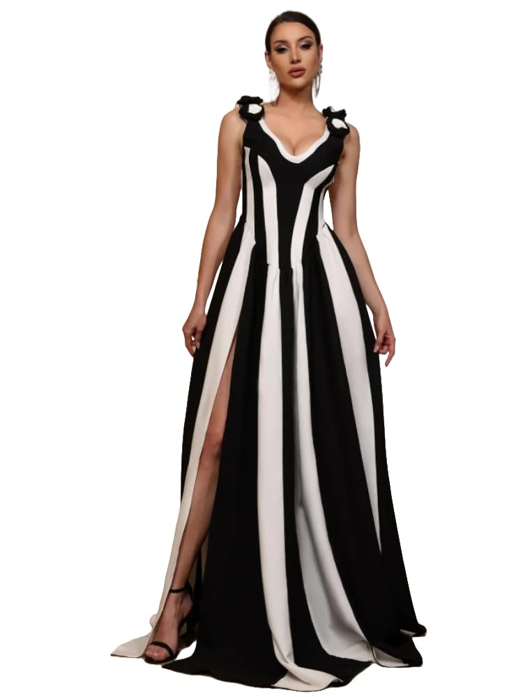 Women Luxury Bandage Party Dress Black White Patchwork Applique A Line Maxi Long Celebrity Evenin... | Amazon (US)