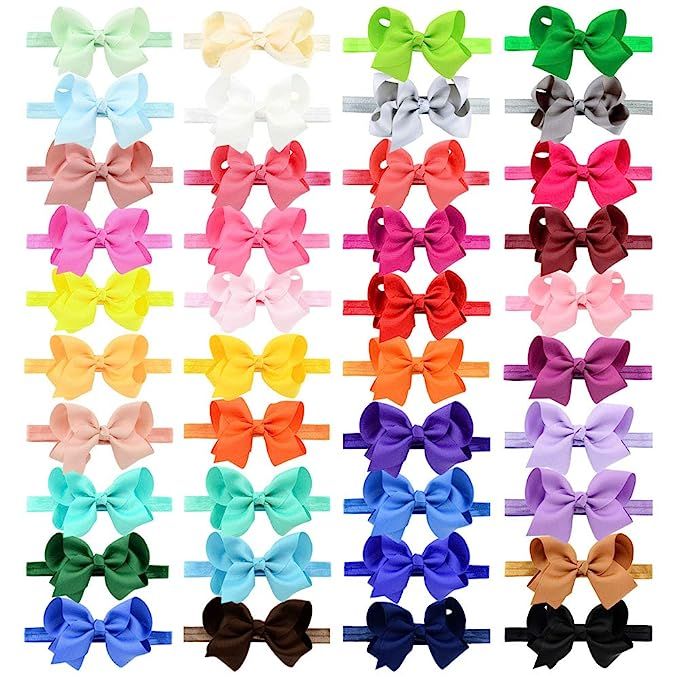 40pcs Baby Girls Grosgrain Ribbon Hair Bows Headbands 4.5" Elastic Hair Band Hair Accessories for... | Amazon (US)