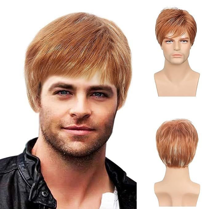 Baruisi Mens Wig Short Light Brown Costume Hair Replacement Synthetic Cospaly Halloween Hair Wigs | Amazon (US)
