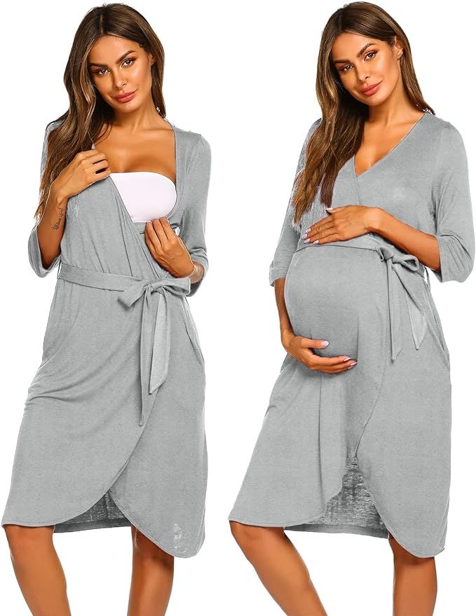 Ekouaer Maternity Nursing Robe,Delivery Nightgowns Hospital Breastfeeding Gown | Amazon (US)