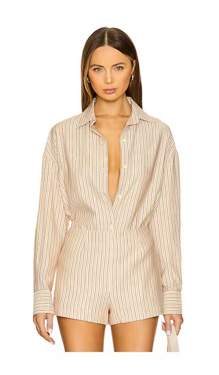 En Vau Shirt in Pinstripe Garnet & Blush | Revolve Clothing (Global)