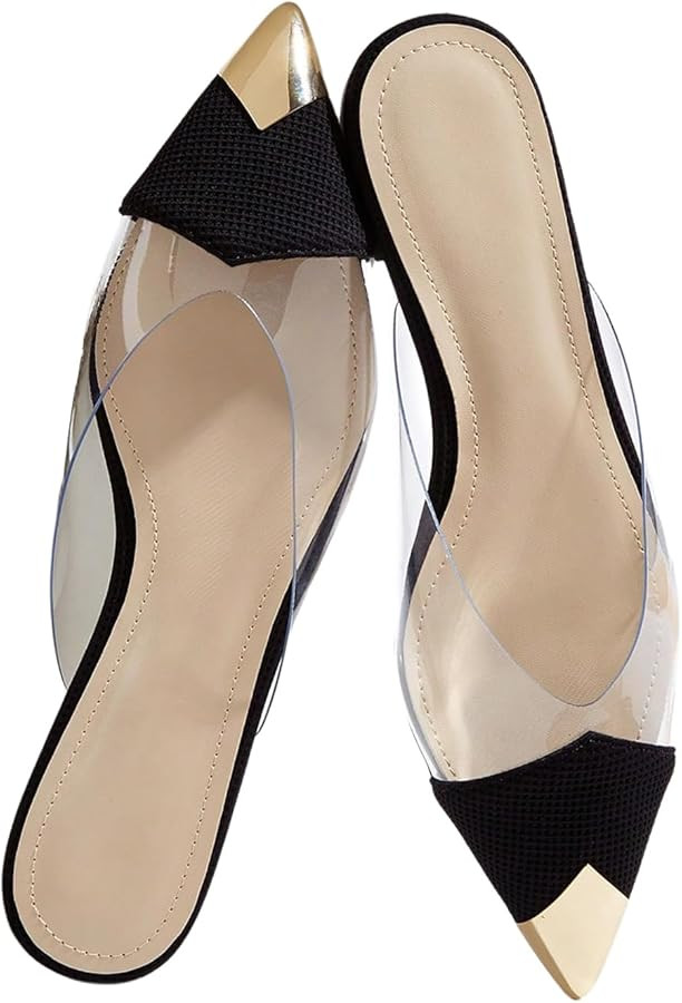 OYOANGLE Women's Metallic Transparent PVC Pointed Toe Flat Shoes Slip On Casual Outdoor Flat Mule... | Amazon (US)