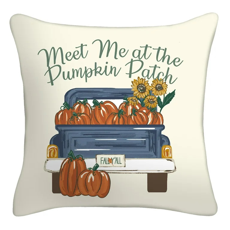 Mainstays 16" x 16" Reversible Meet Me at the Pumpkin Patch Decorative Outdoor Throw Pillow, Mult... | Walmart (US)