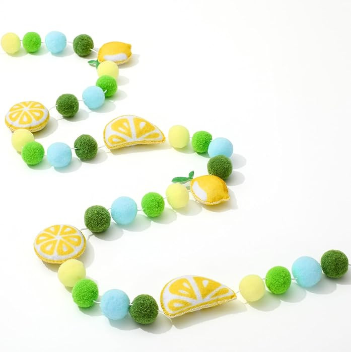 JarThenaAMCS Summer Felt Banner 3D Yellow Green Blue Lemon Pom Ball Garland No DIY Required Bunti... | Amazon (US)