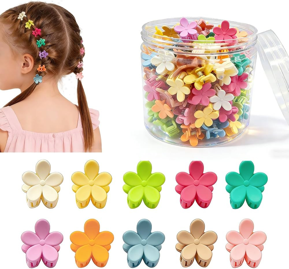100Pcs Mini Flower Hair Clips for Kids, Cute Mini Claw Clips Hair Pins Barrettes Colorful Toddler... | Amazon (US)