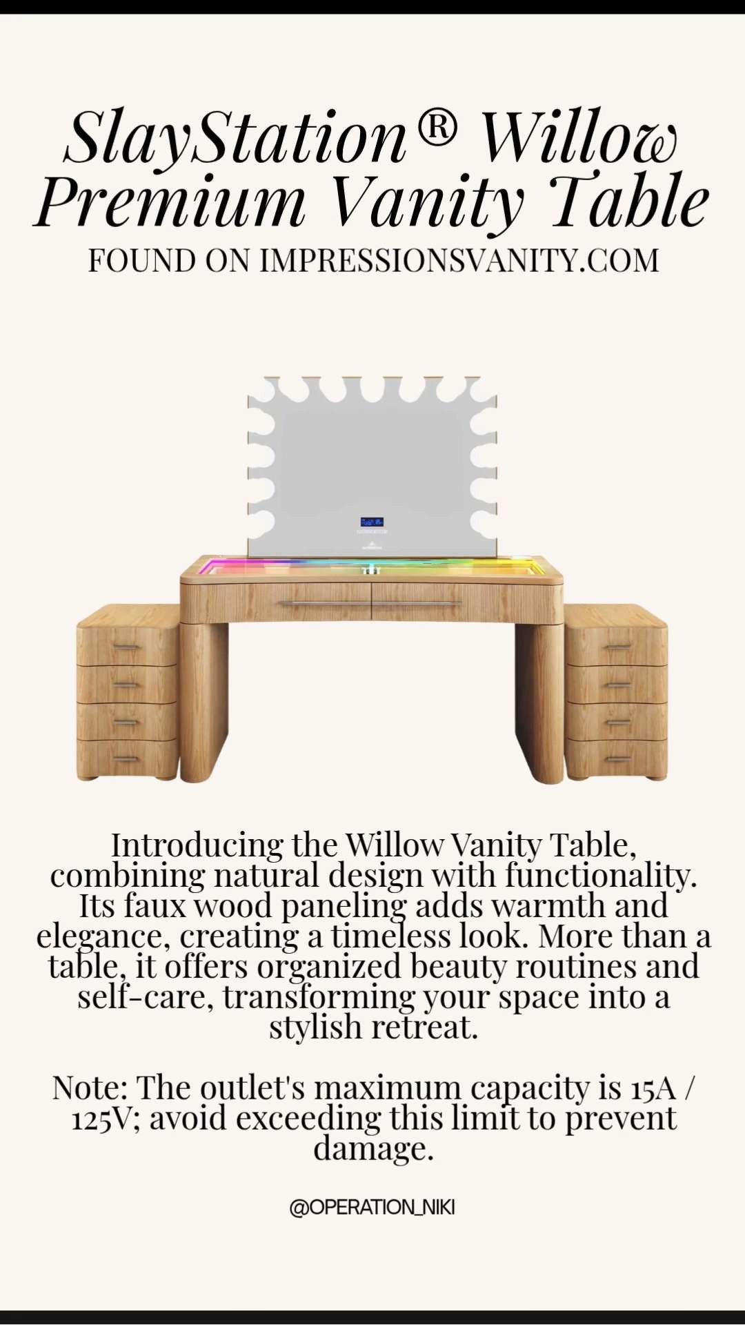 The SlayStation® Willow Premium Vanity Table from Impressions Vanity has officially arrived in my self care space. ✨ This is my newest vanity addition and it is absolutely the perfect centerpiece for staying organized while getting ready.

The sleek design and storage make my daily routine feel so much more elevated and intentional. While I am not able to link this exact piece here, I have added some similar options below to help you create your own dream setup. 💄☁️

Follow for more @OPERATION_NIKI on IG, TikTok, & Facebook 

 #ImpressionsVanity #SlayStation #SelfCareSpace #HomeOrganization #VanityGoals #BeautySetup #MorningRoutine #OperationNiki #AmazonHome #BeautyFavorites #RoomReset #SelfCareDaily #InteriorDesign #LTKselfcare #LTKHome