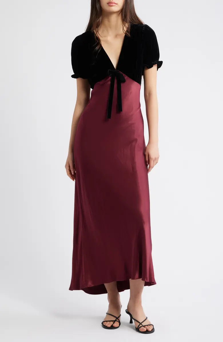 Dory Puff Sleeve Mixed Media Velvet & Satin Cocktail Dress | Nordstrom