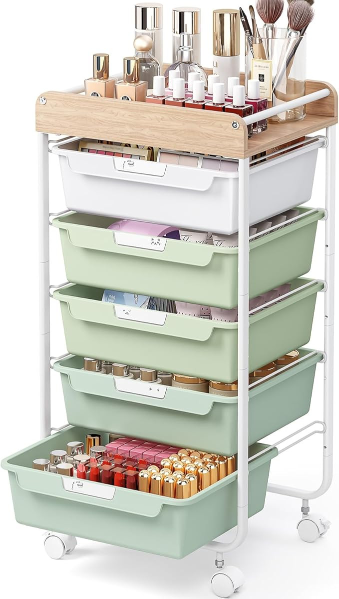 Rolling Storage Utility Cart With 5 Drawers,Craft Cart with Wheels,Makeup Organizer,Art Supply An... | Amazon (US)