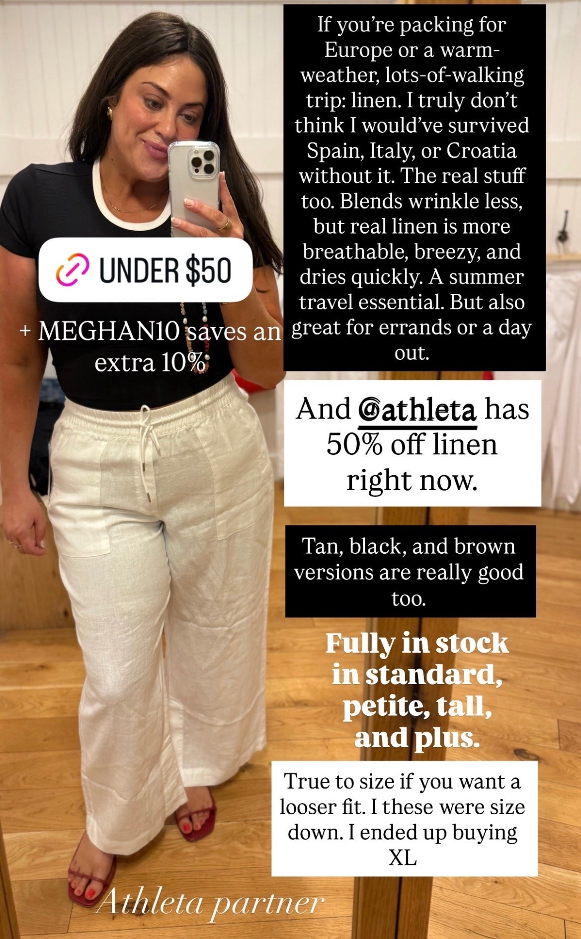 Athleta 50% off linen sale right now (+ an extra 10% off with code MEGHAN10). I love these high-rise wide-leg linen pants. Runs true to size if you like the roomy, flowy fit. Available in standard, petite, tall, and plus.

#LTKSaleAlert #LTKMidsize #LTKTall