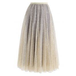 Shimmer Sequins Embroidered Mesh Tulle Pleated Skirt | Chicwish