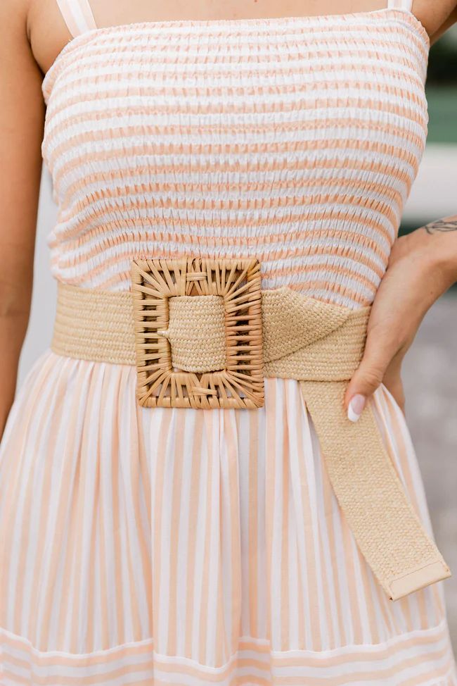 All The Time Tan Square Buckle Rattan Belt | Pink Lily