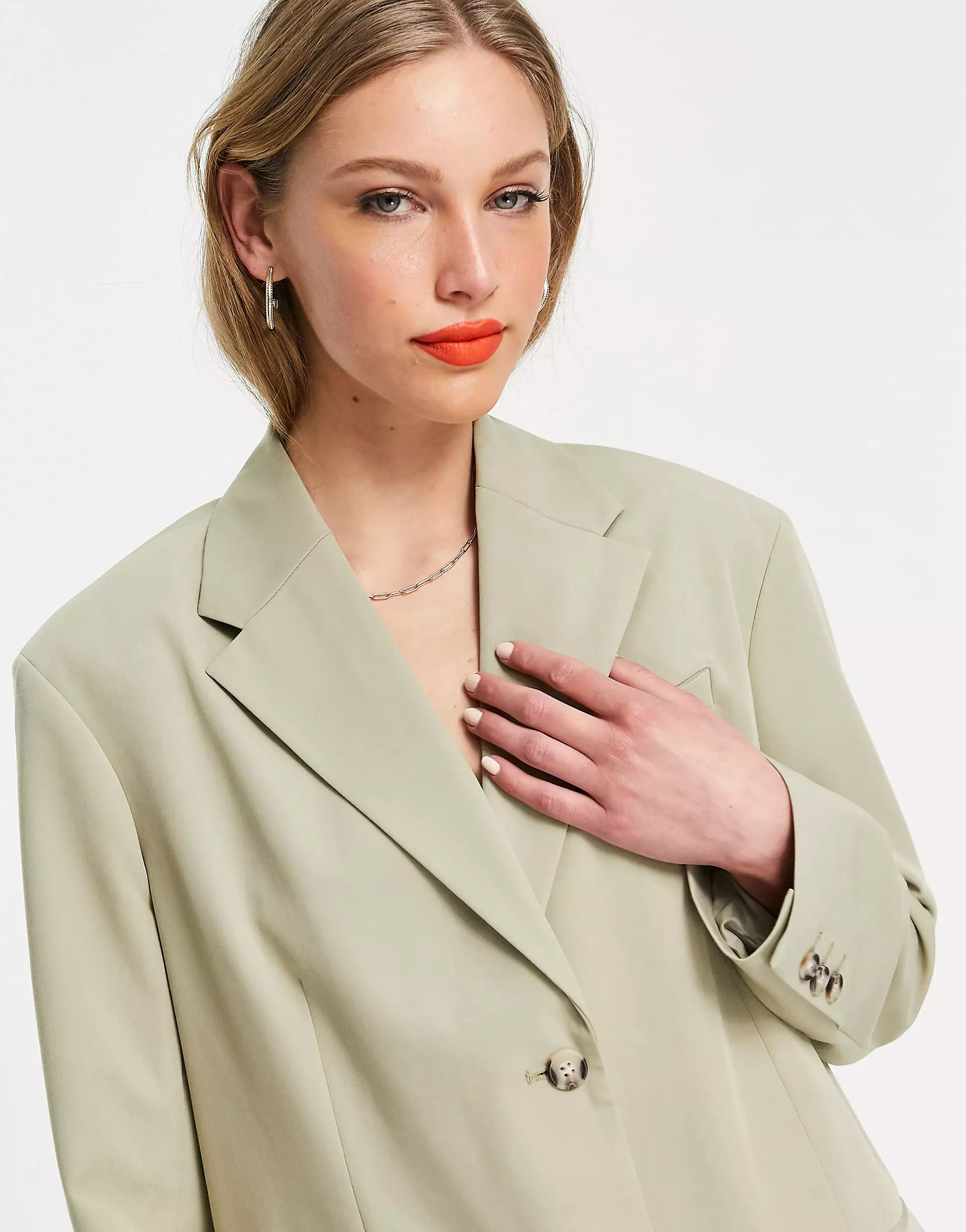 Topshop Tailored co-ord oversized mensy blazer in stone | ASOS (Global)