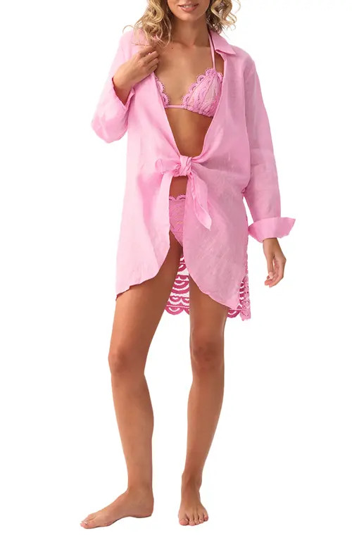 PQ SWIM Lace Millie Tie Cover-Up Tunic in Wisteria at Nordstrom, Size Medium | Nordstrom