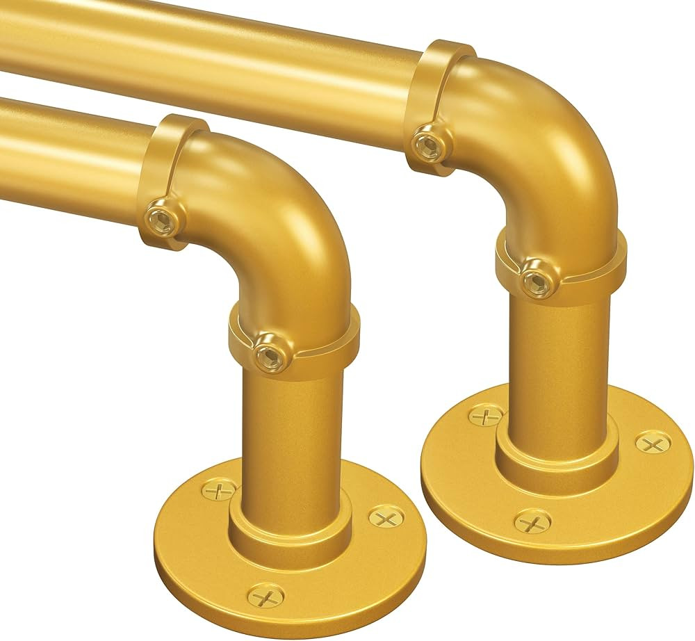 Gold Industrial Curtain Rods for Windows 66 to 120, Outdoor Blackout Curtain Rod, Wrap Around Hea... | Amazon (US)