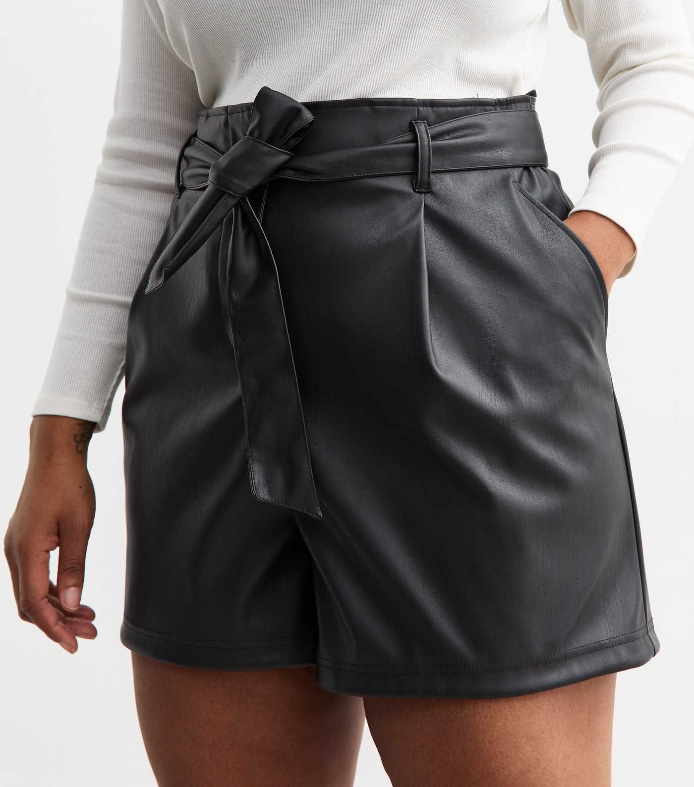 Curves Black Tie Waist Faux Leather Shorts | New Look | New Look (UK)