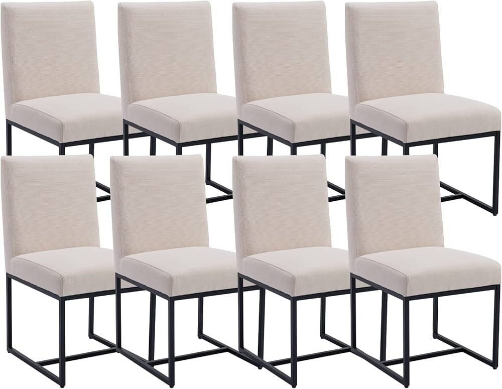 CIMOTA Modern Linen Dining Chair Set of 8, Mid Century Dining Room Chairs Fabric Padded Armless S... | Amazon (US)