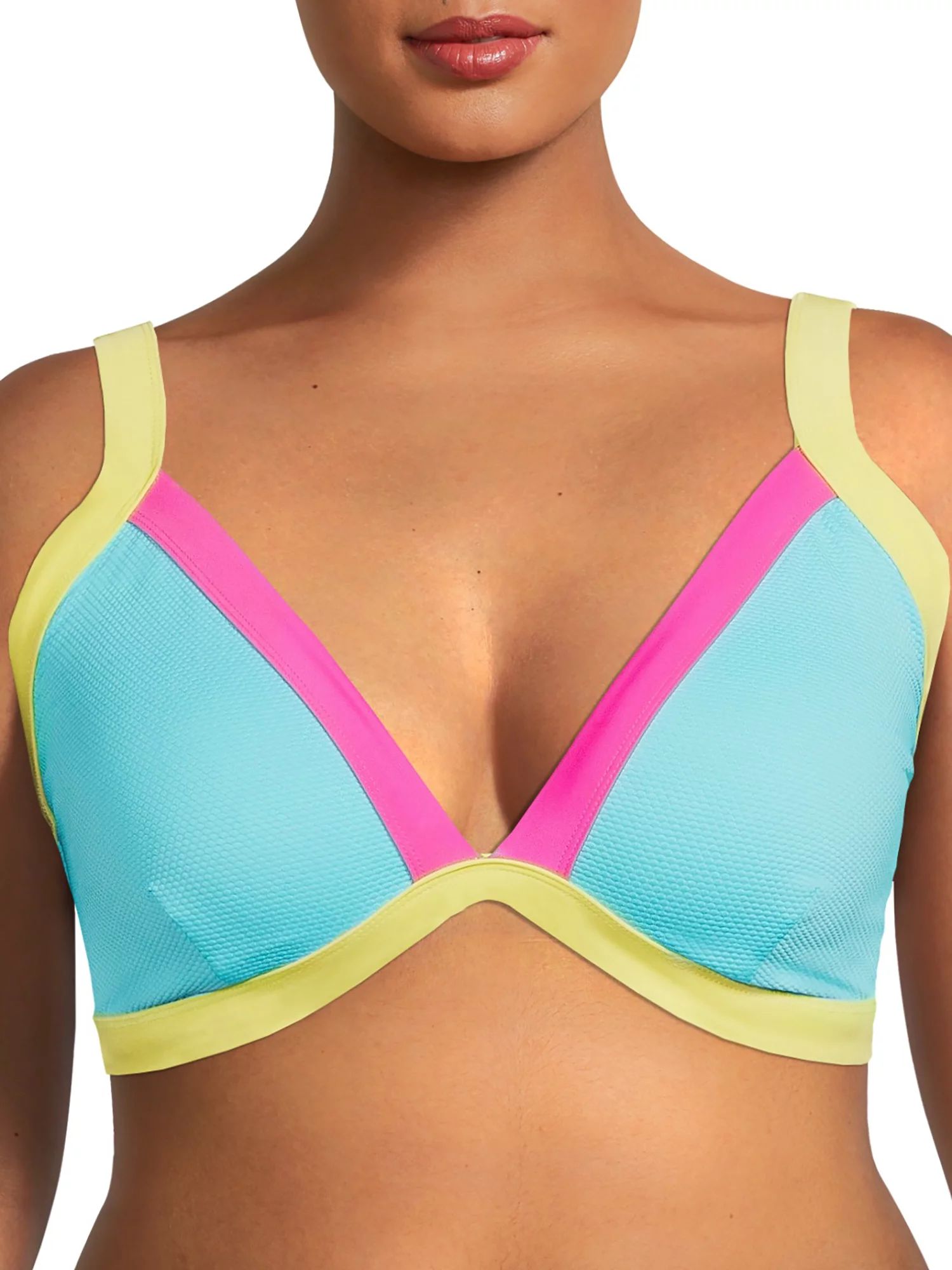 No Boundaries Women's Plus Color Block Swim Triangle Top | Walmart (US)