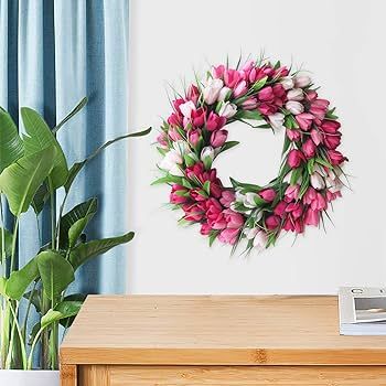 JOROBURO® 20 Inch Tulip Flower Wreaths, Artificial Tulip Flower Wreaths for Front Door, Spring S... | Amazon (US)