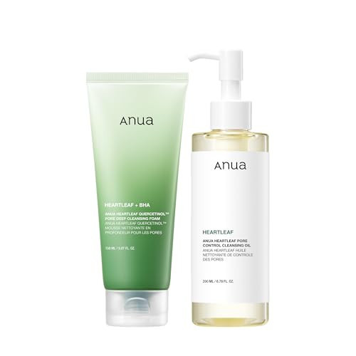 ANUA Double Cleansing Duo for Facial Cleansing : Heartleaf Pore Control Cleansing Oil & Quercetinol Pore Deep Cleansing Foam for Double Cleansing, Korean Skincare | Amazon (US)
