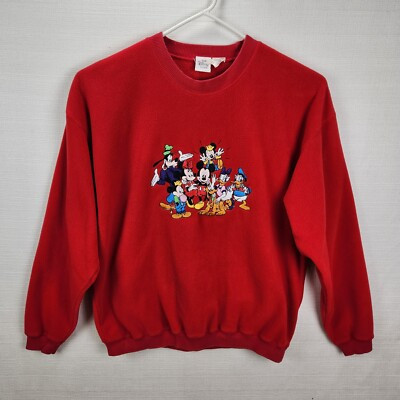 Vintage Disney XL Mickey And Friends Red Embroidered Crewneck Fleece Sweater | eBay US