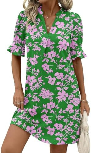 Zeagoo Summer Dresses for Women 2026 V Neck Ruffle Sleeve Loose Shift Dress Hawaiian Sundress Bea... | Amazon (US)