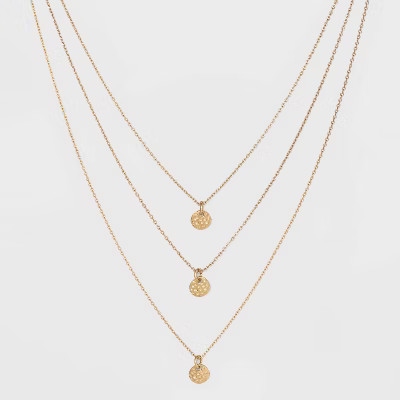 Three Row Hammered Charm Necklace - Universal Thread™ Gold | Target