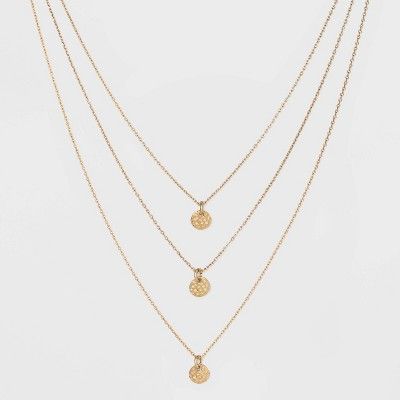 Three Row Hammered Charm Necklace - Universal Thread™ Gold | Target