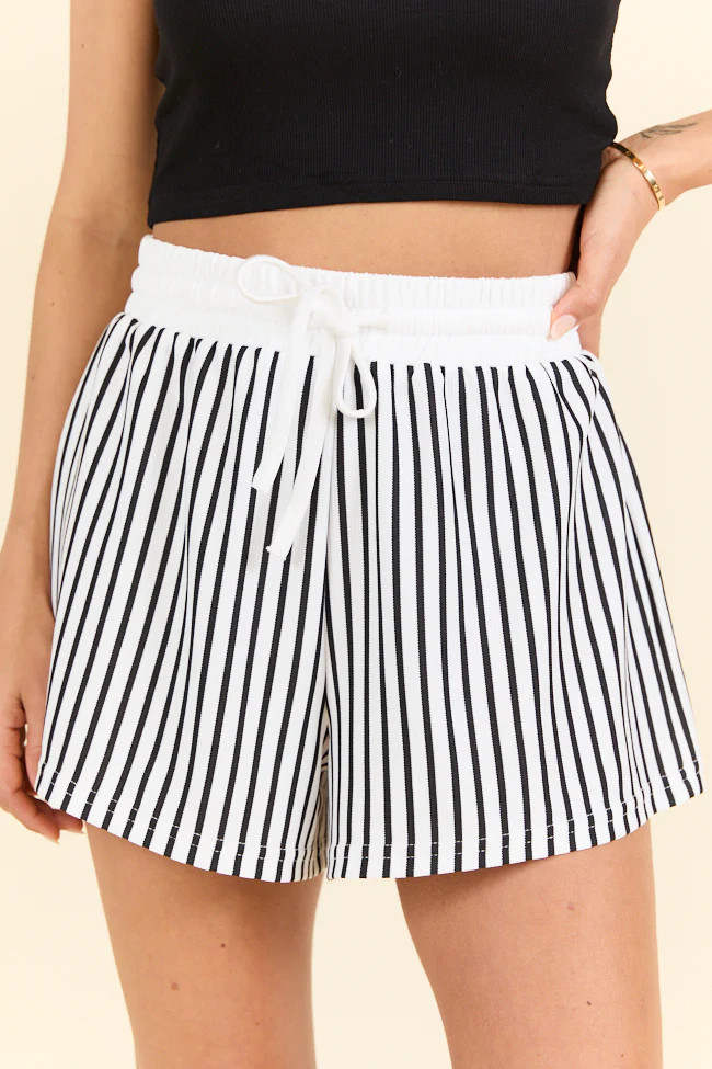 Move With Purpose White And Black Knit Striped Shorts | Pink Lily