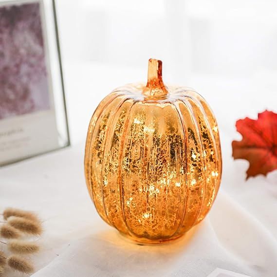 Romingo Mercury Glass Pumpkin Light with Timer for Halloween Pumpkin Decorations Fall and Thanksg... | Amazon (US)