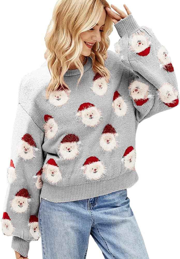 JUNBOON Women’s Casual Leopard Print Knitted Pullover Sweaters Long Sleeve Crew Neck Jumper Top... | Amazon (US)