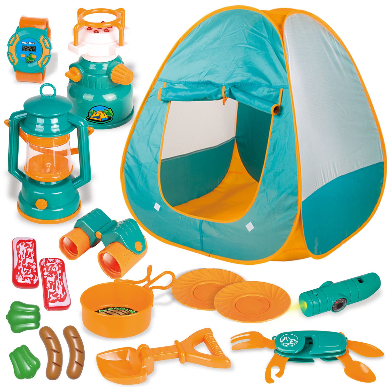 FUN LITTLE TOYS Pop Up Play Tent with Camping Gear and Tools Set, Outdoor Toys for Kids | Amazon (US)