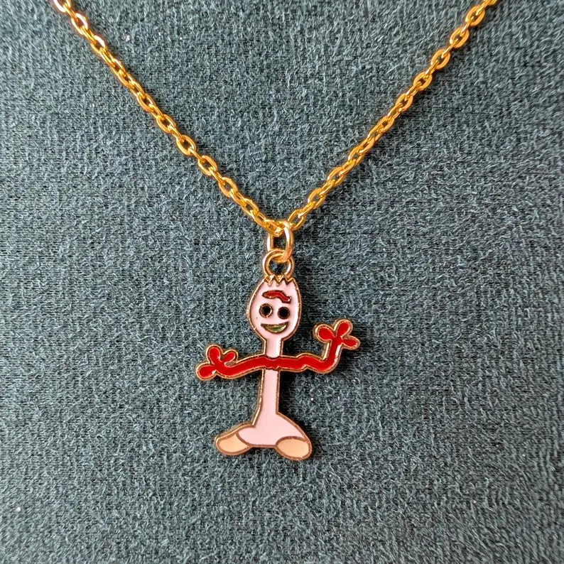 Toy Story Forky Character 1 Inch Tall Goldtone Metal Enamel Pendant Necklace | Etsy (Global)