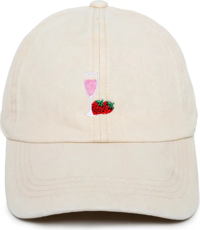 Champagne Strawberry Embroidered Cotton Baseball Cap | Nordstrom Rack