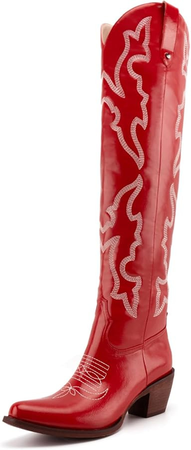Womens Cowgirl Boots Fashion Knee High Western Boots With Classic Embroidery Chunky Block Heels | Amazon (US)