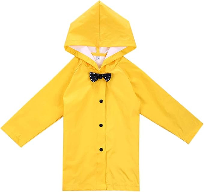 Age 2-10 Years Kids Hooded Button Down Long Jacket Bow Rainwear Lightweight Raincoat | Amazon (US)