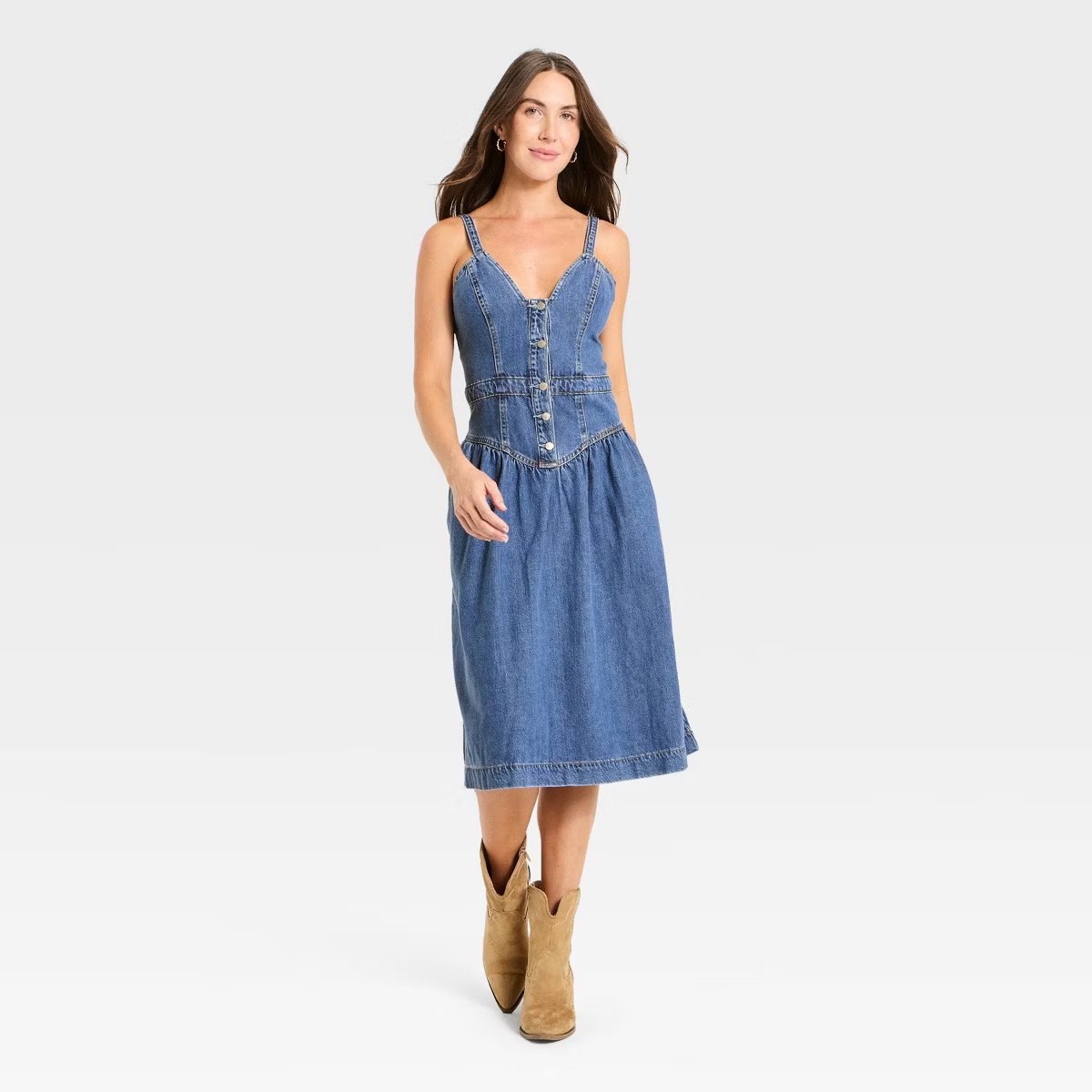 Women's Sleeveless Corset Denim Midi Dress - Universal Thread™ Light Wash | Target
