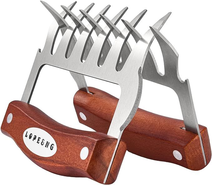 LOPE & NG Meat Handler Shredder Claws Set Of 2 - Wood Stainless Steel BBQ Pulled Pork Paws For Sh... | Amazon (US)