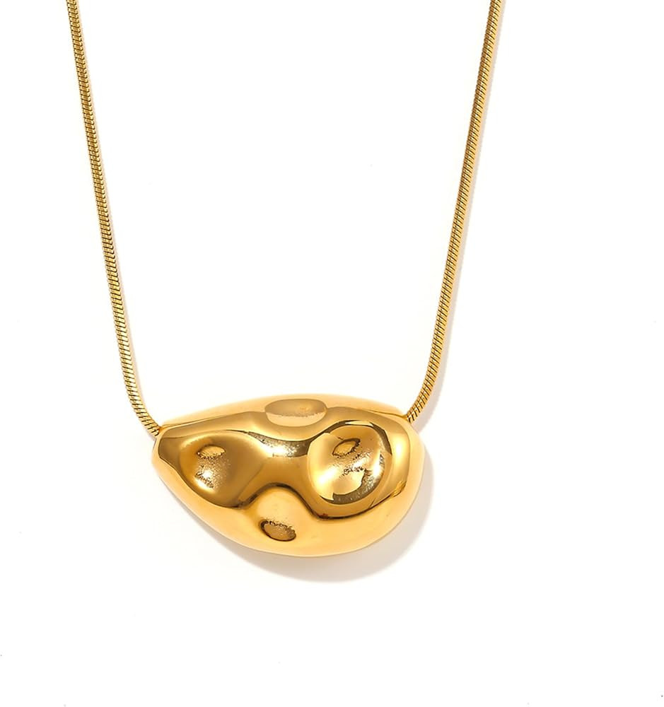 Jean Beau Chunky Irregular Textured Pendant Long Necklace for Women, Statement Trendy Stainless S... | Amazon (US)