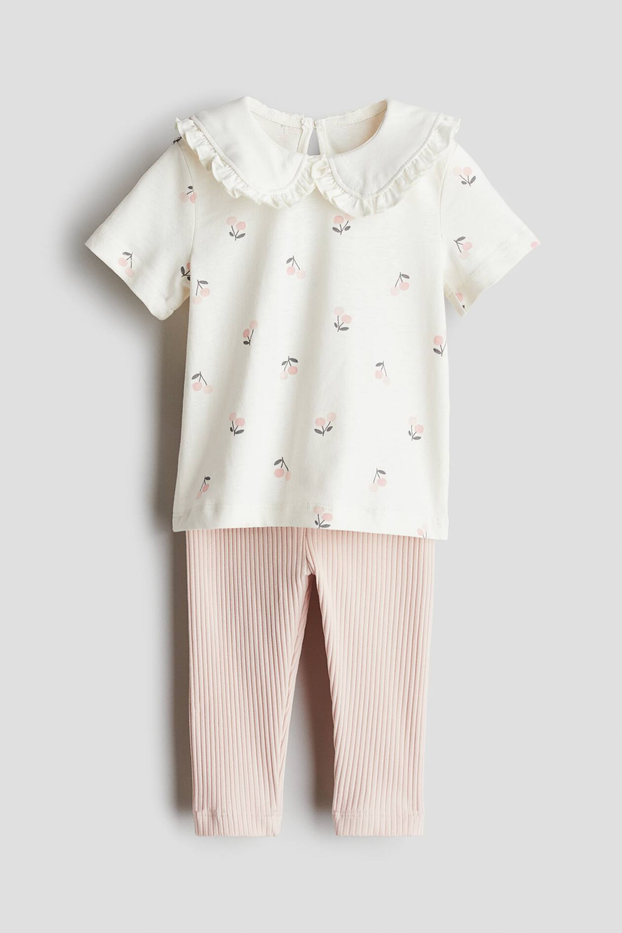 2-piece Top and Legging Set - Regular waist - Round Neck - Light pink/cherries - Kids | H&M US | H&M (US + CA)