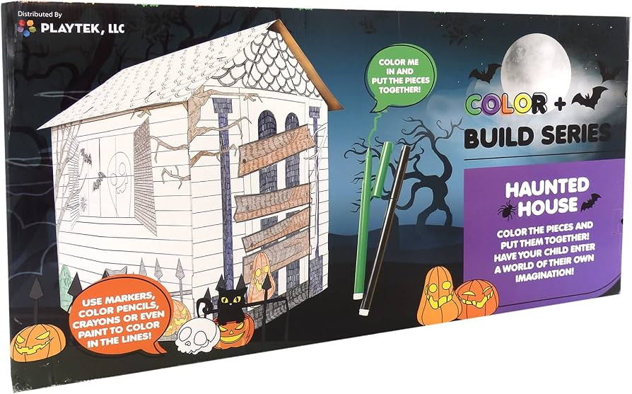 Playtek Large 28"x 34" Coloring House, Haunted Halloween Cardboard Playhouse, Spontaneous Play Ti... | Amazon (US)