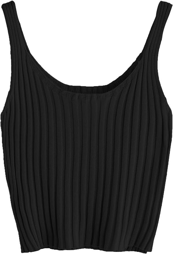 SweatyRocks Women's Ribbed Knit Crop Tank Top Spaghetti Strap Camisole Vest Tops | Amazon (US)