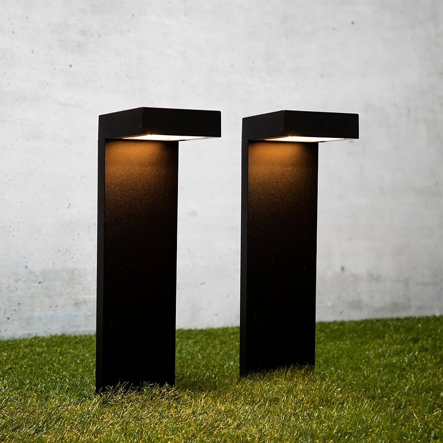 Enchanted Spaces Set of 2 Modern Solar Black Metal L-Shaped Path Lights with Bright LED, Solid Me... | Amazon (US)