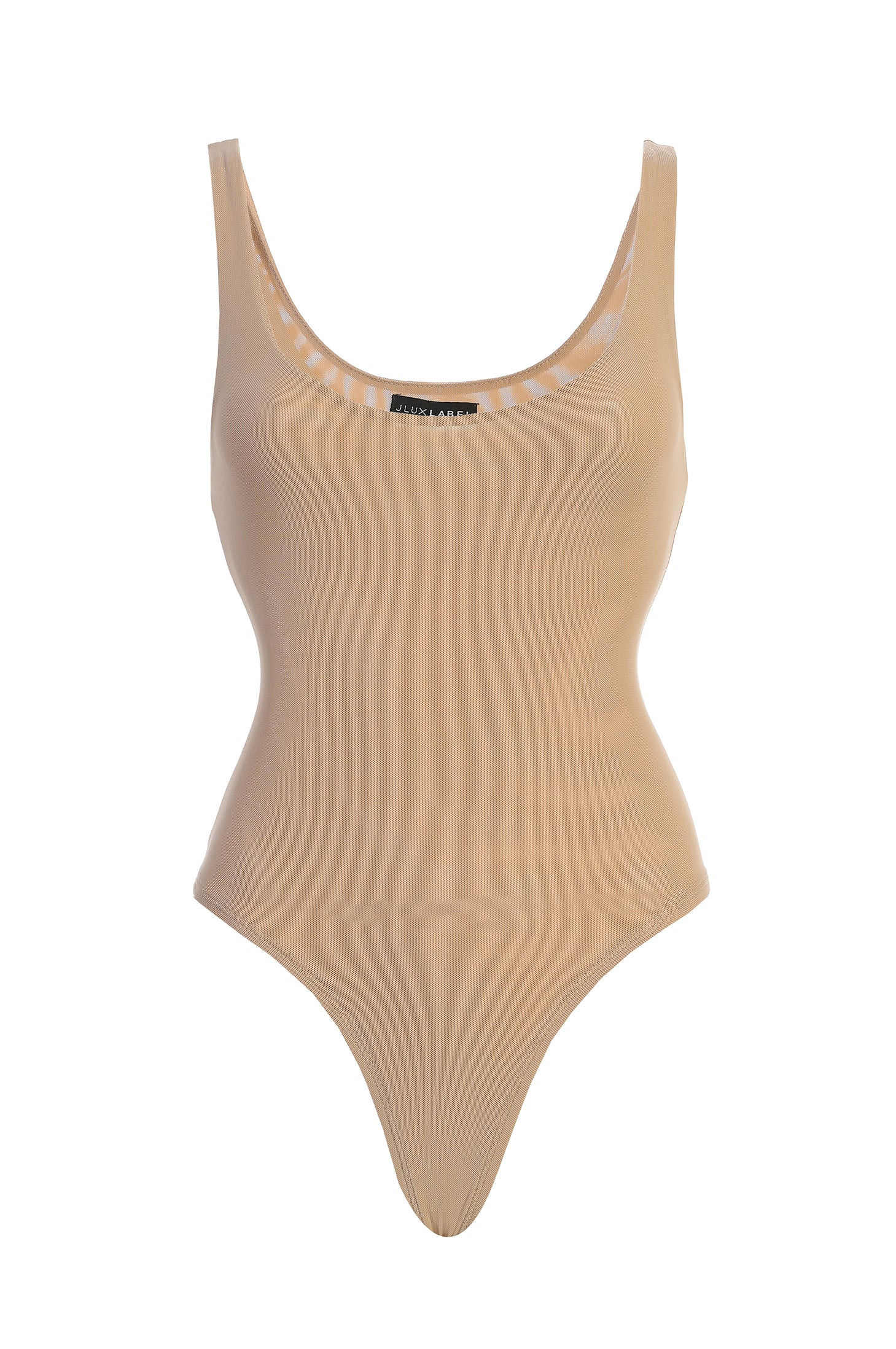 Beige Mesh Essentials Tank Bodysuit Undergarment | JLUXLABEL