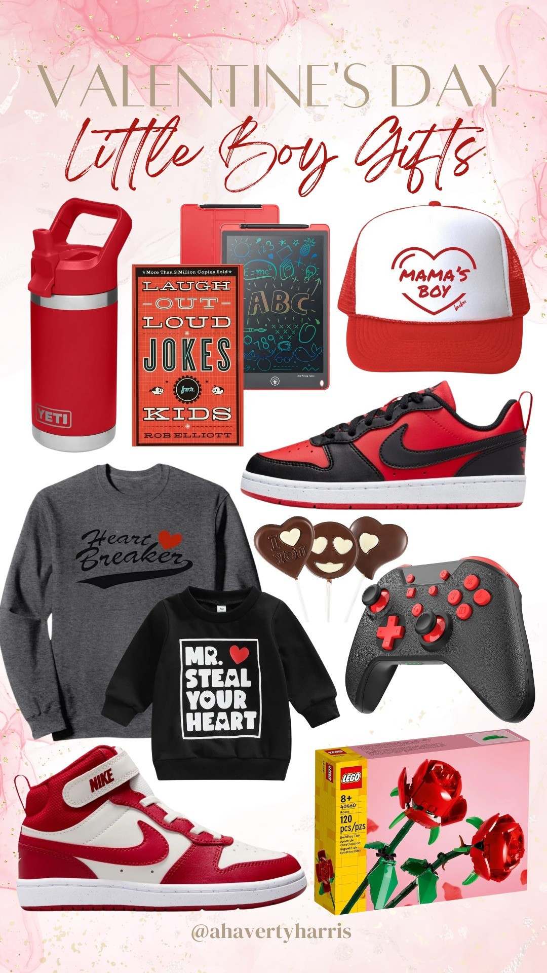 Valentine's Day Little Boy Gifts - the perfect valentine's gifts for boys! I love this rose lego set, Nike dunk low, snapback hat, boots crewneck sweatshirts and more! Put together a love basket and give it to them on February 1st so they have 2 weeks to enjoy Valentine's Day! 

#LTKGiftGuide #LTKKids #LTKFamily