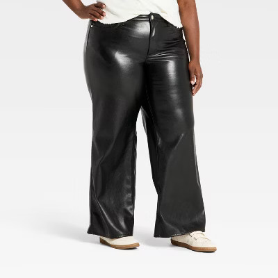 Women's Everyday High-Rise Wide Leg Faux Leather Pants - Universal Thread™ Black 30 | Target