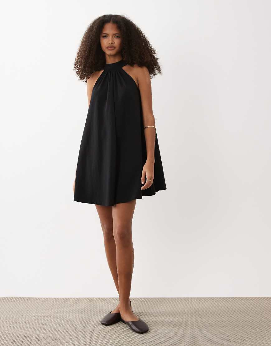 ASOS DESIGN tie back detail mini dress in black | ASOS (Global)