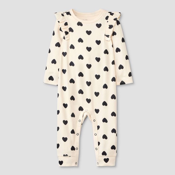 Baby Girls' Heart Ribbed Romper - Cat & Jack™ Black/White | Target