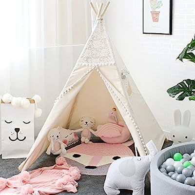 Lebze Kids Teepee Tent for Kids, Lace Teepee for Girls Canvas Children Play Tent for Indoor Outdo... | Amazon (US)